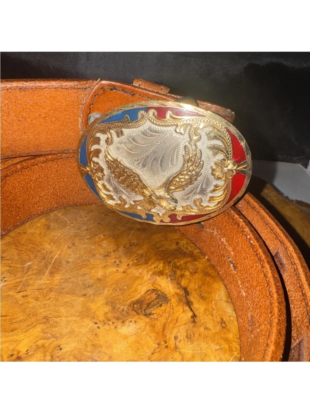 Brown Leather Belt with Embossed Logo